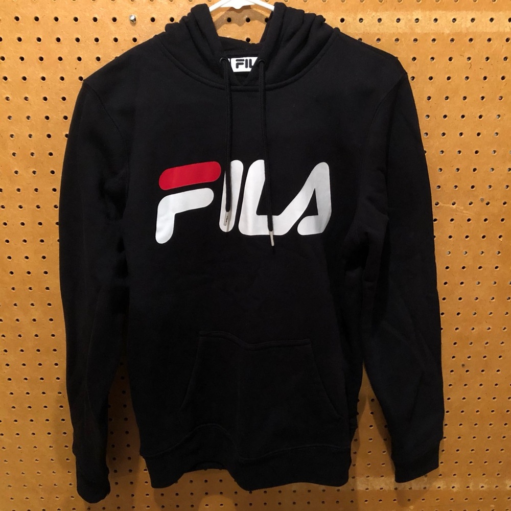 Fila Logo Black Hoodie Hooded Sweater with Pocket